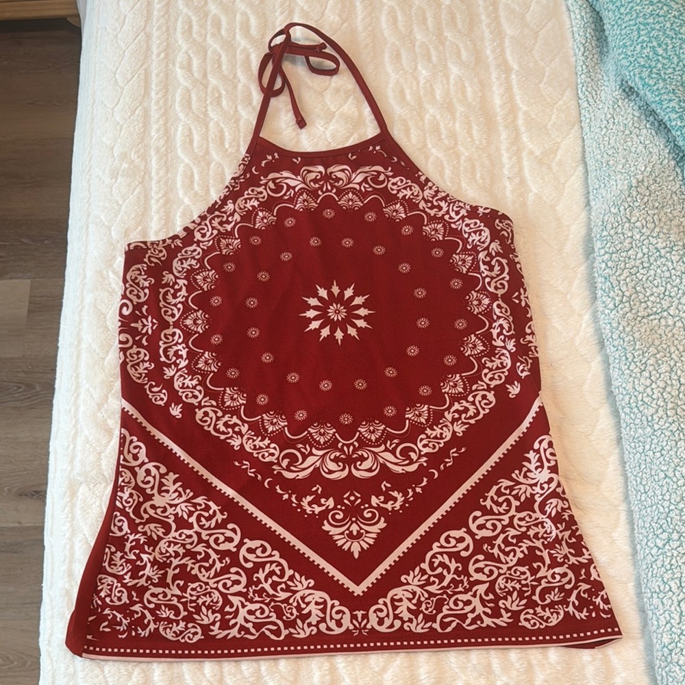 Ashley Stewart Red and White Asymmetrical Tie Front Tank Top
